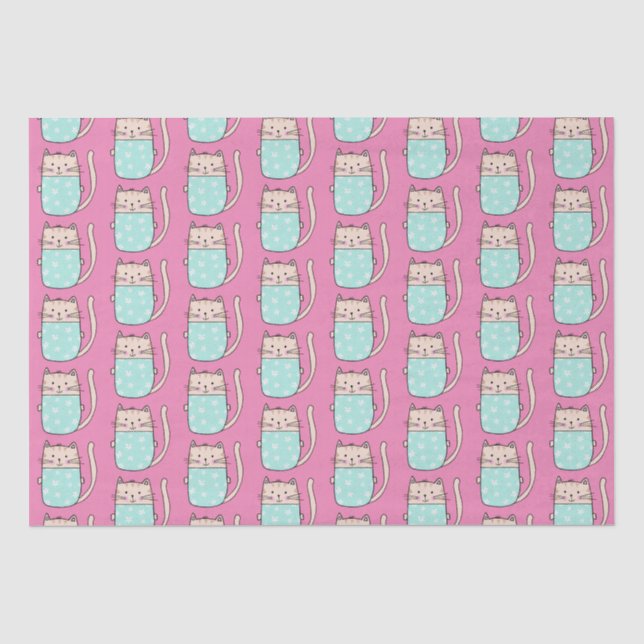 Papel De Seda Garotas gato fofas rosa  (Frente )