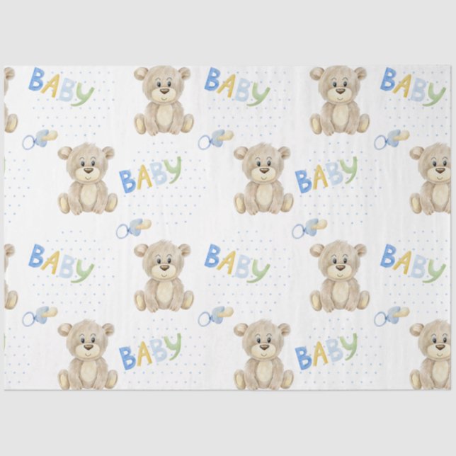 Papel De Seda Garoto Azul-Polkadoto Urso-de-Corte (Frente )