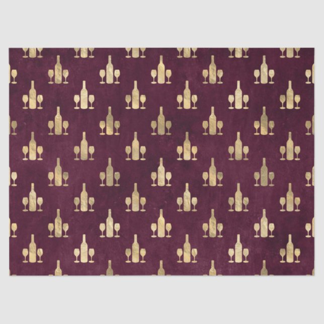 Papel De Seda Garrafas de vinho Dourado metálico e óculos em Mar (Frente )