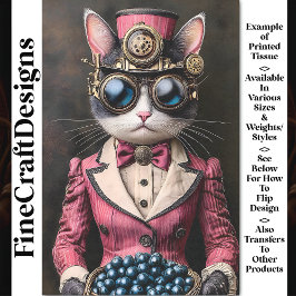 Papel De Seda Gata Feminina Chic Steampunk em Rosa AG7 Decoupage