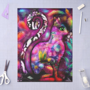 Papel De Seda Gatinho-Abstrato de-Whimsso, Gato-de-Cabeça-Vermel