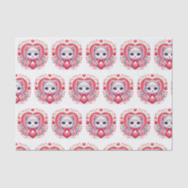 Papel De Seda Gatinho com Arco Vermelho com Corações Românticos 