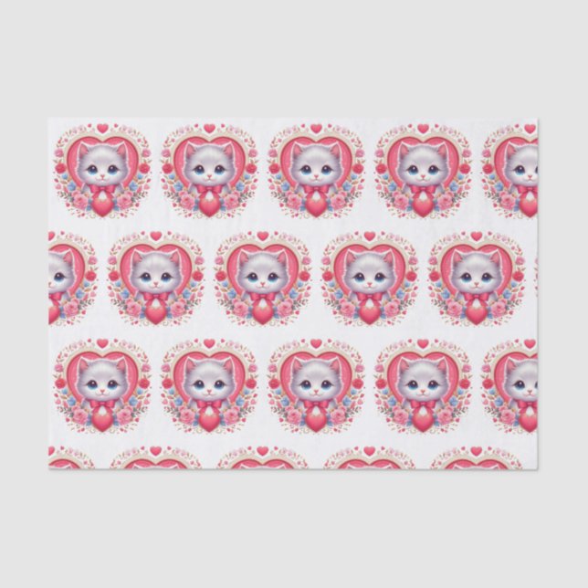 Papel De Seda Gatinho com Arco Vermelho com Corações Românticos  (Frente )