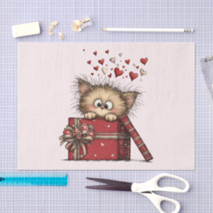 Papel De Seda Gatinho de desenho animado fofo em uma caixa com c