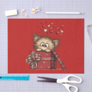 Papel De Seda Gatinho de desenho animado fofo em uma caixa com c