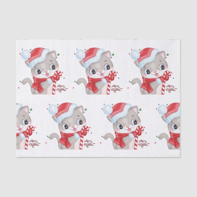 Papel De Seda Gatinho de Natal com Luzes (Frente )