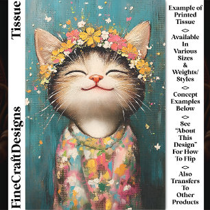 Papel De Seda Gatinho Feliz, Coroa de Flores, Decoupagem Rosa CQ