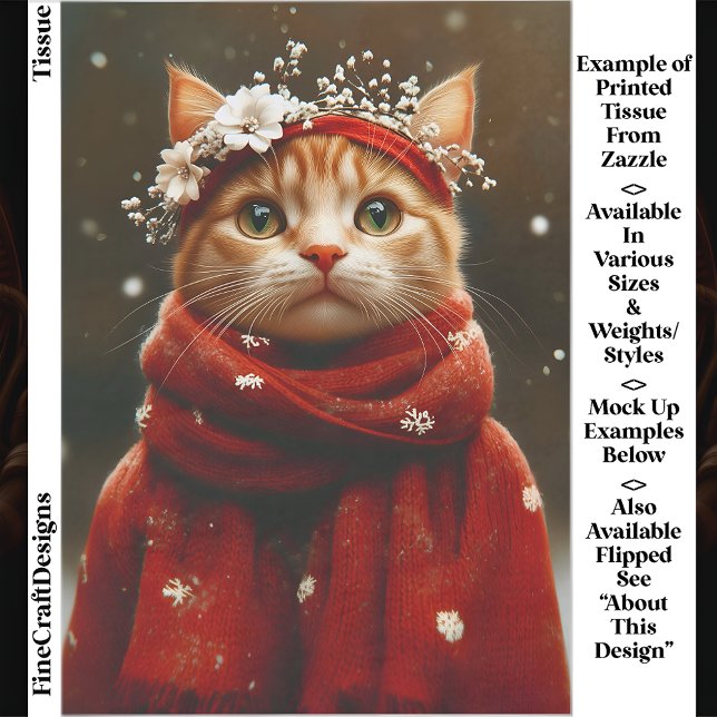 Papel De Seda Gatinho Fofo com Cachecol Vermelho de Floco de Nev (Criador carregado)