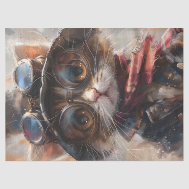 Papel De Seda Gatinho Fofo Steampunk com Decoupagem de Óculos (Frente )