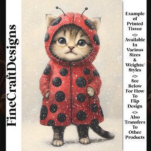 Papel De Seda Gatinho Fofo Vestido de Joaninha AK3F Decoupage