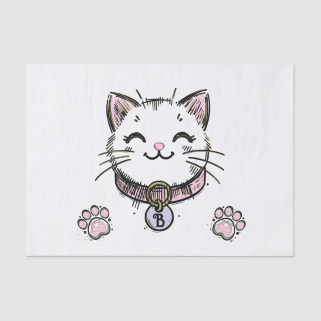 Papel De Seda Gatinho Gatinho Rosa Festa de aniversário Dourada  (Frente )