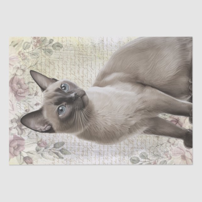 Papel De Seda Gatinho Gato Floral Birmanês (Frente )