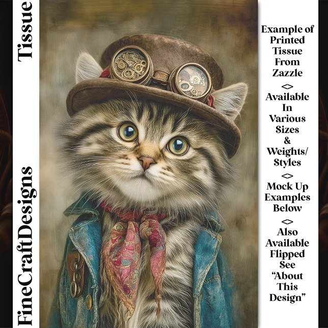 Papel De Seda Gatinho Malhado Fofo de Steampunk com Chapéu DN6R  (Criador carregado)