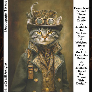 Papel De Seda Gatinho Malhado Fofo e Elegante em Estilo Steampun