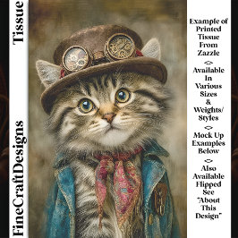 Papel De Seda Gatinho Malhado Fofo Steampunk com Chapéu DN6L Dec