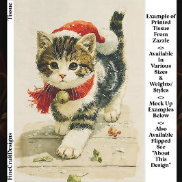 Papel De Seda Gatinho Malhado Vintage Fofo Chapéu de Papai Noel