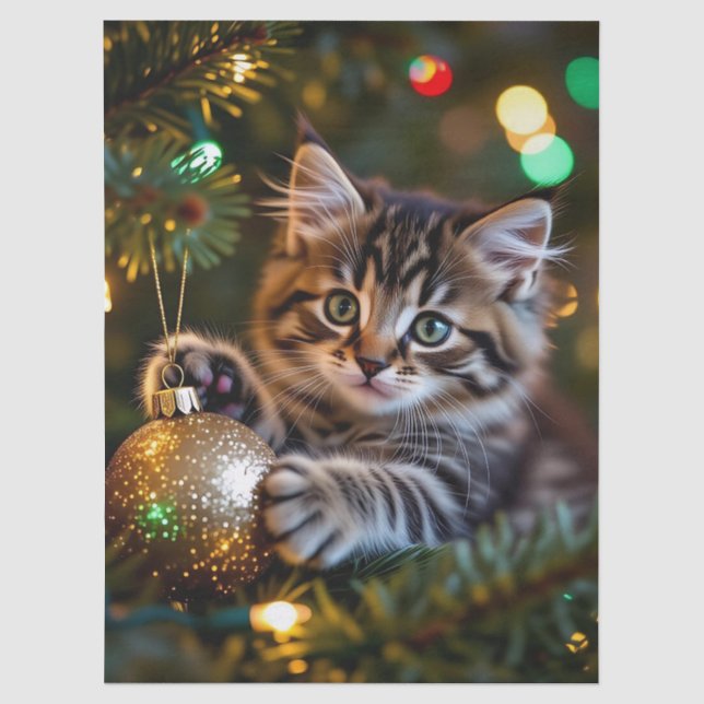 Papel De Seda Gatinho no Natal árvore   (Frente )