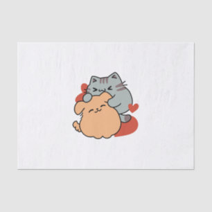 Papel De Seda Gato Adorável e Cachorro Abraço - Meow & Woof Desi