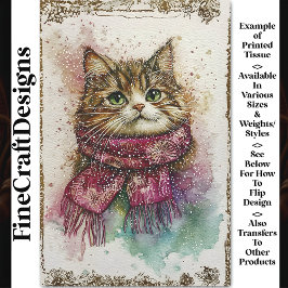 Papel De Seda Gato Aquarela, Cachecol Magenta, Neve BZ1 Decoupag