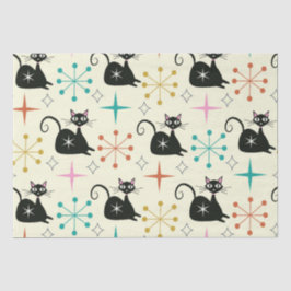 Papel De Seda Gato Atômico Preto de Meados do Século com Explosõ