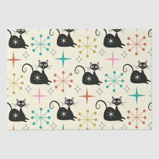 Papel De Seda Gato Atômico Preto de Meados do Século com Explosõ (Frente )