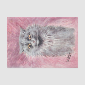 Papel De Seda Gato Azul Fofo Malhumorado Vintage Felino