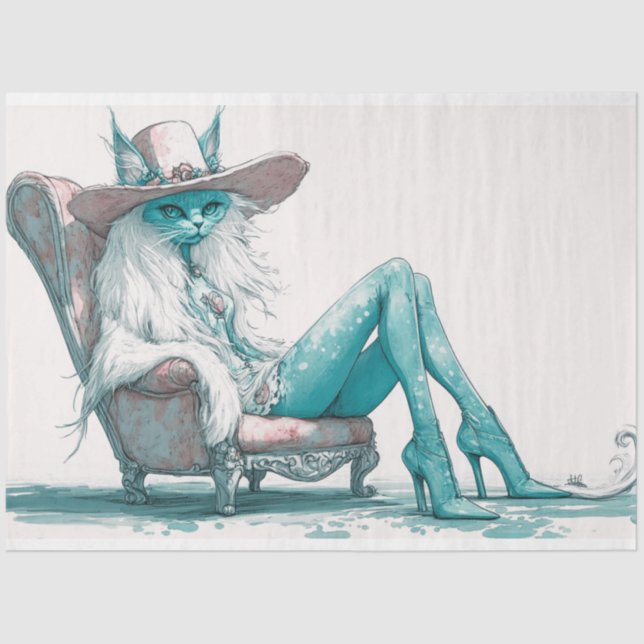 Papel De Seda Gato branco branco branco de chá branco de dissoci (Frente )