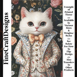 Papel De Seda Gato Branco Traje Barroco Bordado CB8 Decoupage