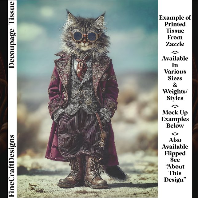 Papel De Seda Gato Cavalheiro Steampunk em Pé EV5R Decoupage (Criador carregado)