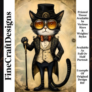 Papel De Seda Gato Chic Steampunk Antropomórfico R1F Decoupagem