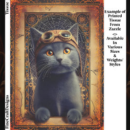 Papel De Seda Gato Cinza em Estilo Steampunk Ornamentado Decoupa