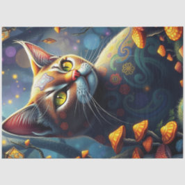 Papel De Seda Gato Colorido da Floresta de Cogumelo Fantasy