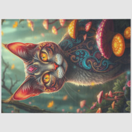 Papel De Seda Gato Colorido da Floresta de Cogumelo Fantasy