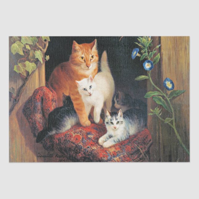 Papel De Seda Gato com Kittens, pintura de arte. (Frente )