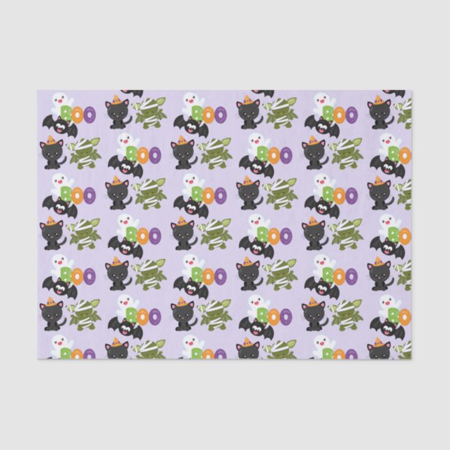 Papel De Seda Gato de Halloween, Bat, Mamã e Fantasma (Frente )