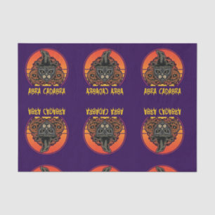 Papel De Seda Gato de Halloween no Witch Hat Abra Cadabra Vintag