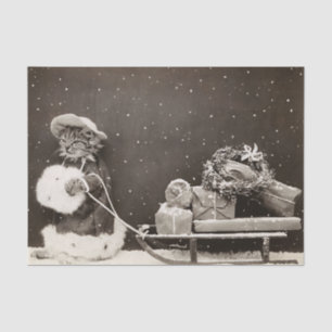 Papel De Seda Gato de Natal puxando um trenó de presentes