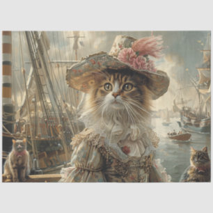Papel De Seda Gato de Vintagem em Lace na Desanexação de Entrega