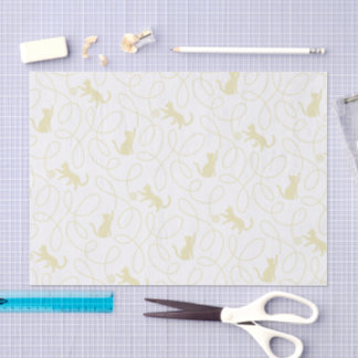 Papel De Seda Gato Divertido e Padrão de Bola de Lã Bege Claro