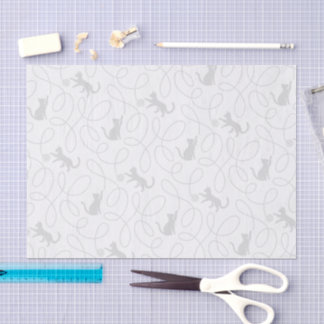 Papel De Seda Gato Divertido e Padrão de Bola de Lã Cinza Claro