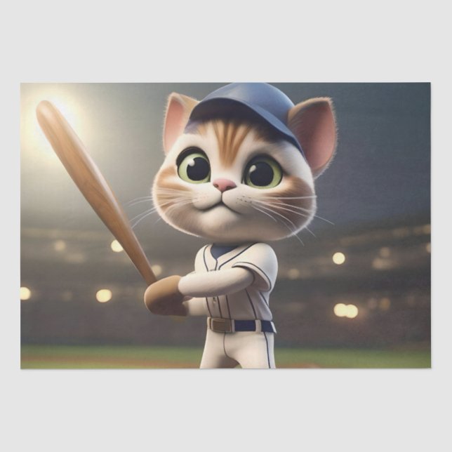 Papel De Seda Gato Engraçado De Beisebol Em 3D, (Frente )