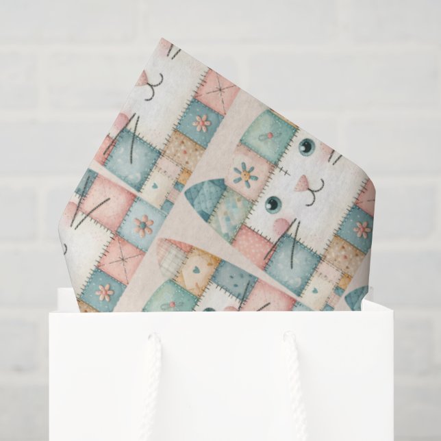 Papel De Seda Gato Falso de Patchwork em Pastel (Sacola de presentes)