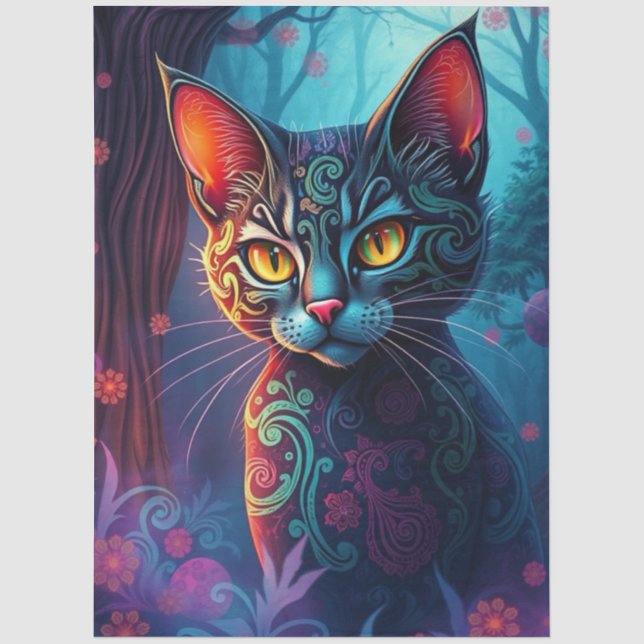 Papel De Seda Gato Fantasia Colorido (Frente )