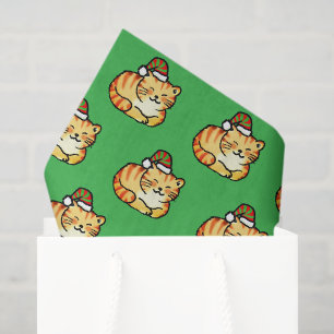 Papel De Seda Gato Festivo de Natal - Gato Fofo com Chapéu de Pa