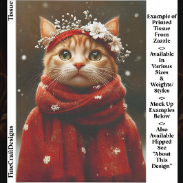 Papel De Seda Gato Fofo com Cachecol Vermelho de Floco de Neve E
