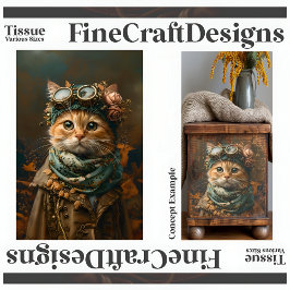 Papel De Seda Gato Fofo de Steampunk Atavio Caprichoso Decoupage