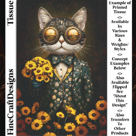 Papel De Seda Gato Fofo Steampunk, Flores Amarelas CY9L Decoupag