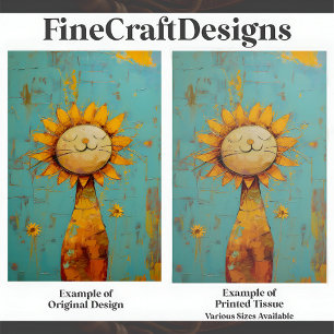 Papel De Seda Gato Girassol Fofo Apreciando a Pintura do Sol C5R