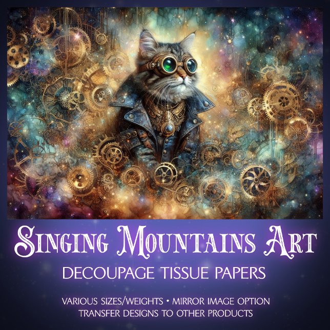 Papel De Seda Gato Gótico Steampunk Viagem Celestial Decoupage  (Criador carregado)