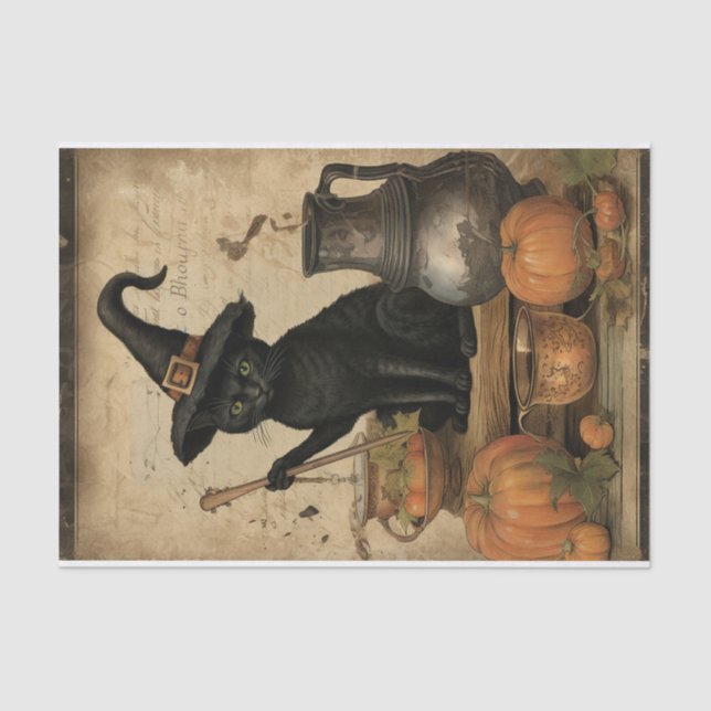 Papel De Seda Gato Halloween com a Desnutação do Chapéu da Bruxa (Frente )